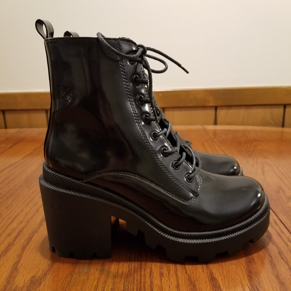 SOLD Forever 21 Faux Patent Leather Lace-Up Combat Boots